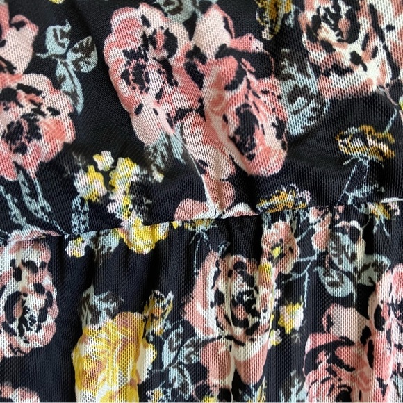 Maurices Plus Size Floral Mesh Midi Dress Tiered Black Multicolor Roses Sz 4X - Picture 16 of 16